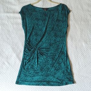 Jessica Sleeveless Teal Patterned Top with Double Ruche Detail Sz M Petite 12